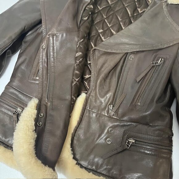 Danier Leather Shearling Trim Aviator Jacket Small - Picture 15 of 16